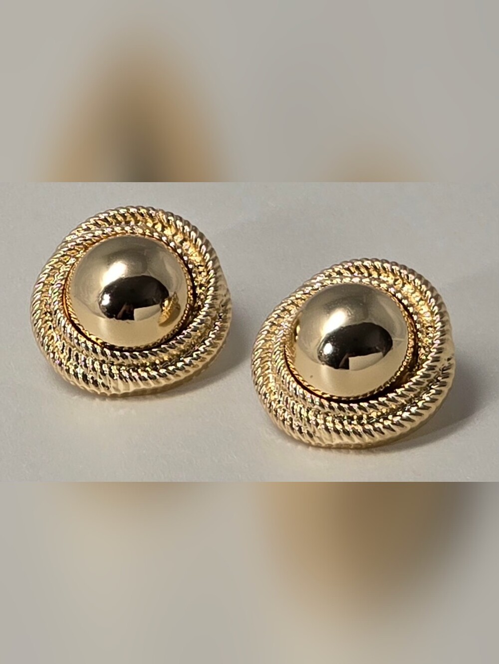 Vintage Style - Gold-Tone Dome Rope Edge Stud Earrings